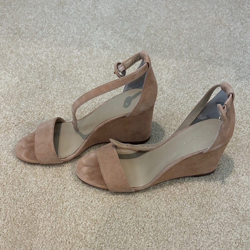 Ann Taylor Tan Suede Wedge Sandals